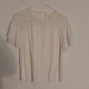 Adiva top white lace short sleeve shirt blouse M medium boho career summer top